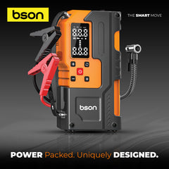 Bson Turbo Jump Starter with Air Inflator – 6-in-1 Emergency Kit, 12000mAh Battery, 150 PSI Compressor, Power Bank, Flashlight, Smart Clips & Storage-Ideal for Outdoor & Travel Use