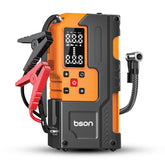 Bson Turbo Jump Starter with Air Inflator – 6-in-1 Emergency Kit, 12000mAh Battery, 150 PSI Compressor, Power Bank, Flashlight, Smart Clips & Storage-Ideal for Outdoor & Travel Use