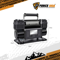 ضاغط هواء مزدوج الأسطوانة من FORCE USA عالي التحمل - قوة أسطوانتين، خرج عالي، مقياس ضغط، حماية من الحرارة الزائدة، محمول وموثوق