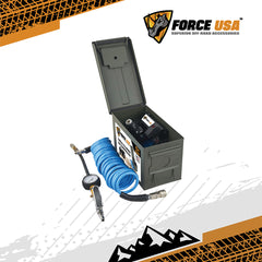 ضاغط هواء قوي محمول من Force USA، بقوة 70 لتر/دقيقة مع خرطوم بطول 6 أمتار ومقياس ضغط مدمج للإطارات من أجل نفخ سريع واستخدام على الطرق الوعرة