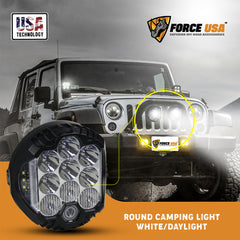 Force USA 7-Inch Round Work Light, Dual-Color White/Yellow LED, Adjustable Mounting Bracket, Durable & Waterproof Construction for Trucks, Off-Road, Construction & Utility Use