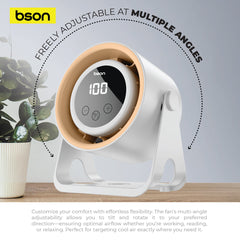 مروحة سطح المكتب هالو بريز من بيسون، مروحة تبريد 2 في 1 وإضاءة ليلية، تشغيل صامت مع 5 إعدادات لسرعة الرياح، شاشة عرض رقمية LED، ودوران 360 درجة، تدعم التركيب والتعليق على الحائط