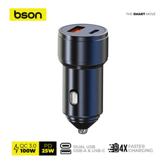 48W Fast Car Charger – 4X Fast Charging with Dual USB Ports (USB-A & USB-C), QC3.0 100W MAX + PD 25W, Smart Safety Protections Included