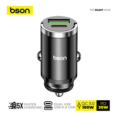 Bson 53W Super Fast Car Charger – 5X Fast Charging with Dual USB Ports (USB-A & USB-C), QC3.0 100W MAX + PD 30W, Smart Safety Protections Included