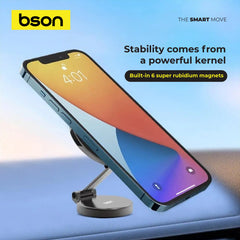 Bson Foldable Phone Holder – Ultimate Suction Mount with Strong MagSafe Magnetic Grip, 1080° Rotation, One-Hand Operation & Foldable Design for Flexible Viewing