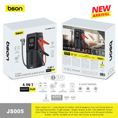 Bson 4-in-1 Jumbo Jump Starter & Inflator, 6000mAh Power Bank, LED Light with 3 Modes, Suitable for Car, SUV, Truck & Motorcycle