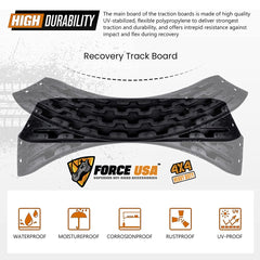 Force USA Recovery Traction Board, 2 PCS Heavy-Duty Off-Road Traction Board & Sand Track for Off-Road Adventures, 4x4 Recovery Gear for SUV, Jeep, Truck, & All Vehicles, Emergency Tire Traction for Sand, Mud, & Snow