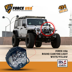 Force USA Round Camping Light for Vehicles-Dual-Color White/Yellow LED, Waterproof, Ideal for Off-Roading, Car Camping, Overlanding & Emergency Use