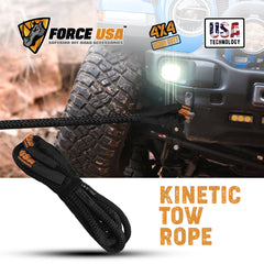 Force USA Extreme Strength Kinetic Tow Rope, 6M/8.2 Ton Heavy-Duty Recovery Rope, Elastic Recovery Strap for Off-Road, SUV, Truck & 4x4 Vehicles