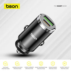 Bson 53W Super Fast Car Charger – 5X Fast Charging with Dual USB Ports (USB-A & USB-C), QC3.0 100W MAX + PD 30W, Smart Safety Protections Included