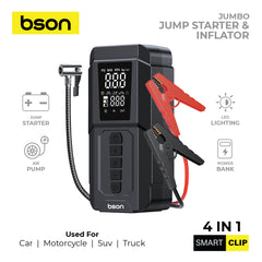 Bson 4-in-1 Jumbo Jump Starter & Inflator, 6000mAh Power Bank, LED Light with 3 Modes, Suitable for Car, SUV, Truck & Motorcycle