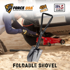 مجرفة نجاة قابلة للطي ومتعددة الاستخدامات من فورس يو إس إيه - مصنوعة من الفولاذ الكربوني، بتصميم متعدد الأدوات، مطلية بطلاء مضاد للصدأ، ومقبض مريح، وصغيرة الحجم ومتينة للتخييم والمشي لمسافات طويلة والاستخدام في حالات الطوارئ