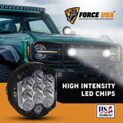Force USA 7-Inch Round Work Light, Dual-Color White/Yellow LED, Adjustable Mounting Bracket, Durable & Waterproof Construction for Trucks, Off-Road, Construction & Utility Use