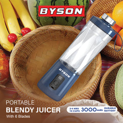 Byson Portable Blendy Juicer-600ML Capacity, 3000mAh Battery, Powerful 6 Blades for Smoothies, Juices & Shakes On-the-Go