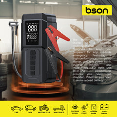 Bson 4-in-1 Jumbo Jump Starter & Inflator, 6000mAh Power Bank, LED Light with 3 Modes, Suitable for Car, SUV, Truck & Motorcycle