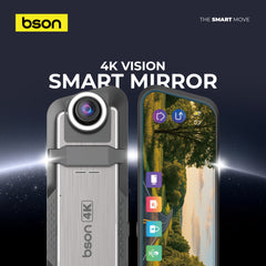 BSON 4K Vision Smart Mirror Smart 10-inch IPS touch mirror with front, rear recording, blind spot detection, and ADAS support for safer, smarter driving.