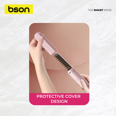 Bson 2-in-1 Hair Comb – Cordless Hair Straightener & Curler with 3 Heat Settings, 200 Million Negative Ions, Light Weight Design, LONG ENDURING with Protective Lid