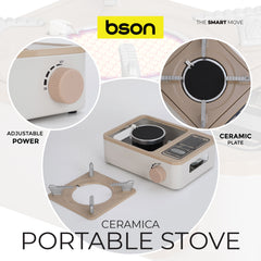 Bson Ceramica Portable Stove – 2800W Fire Power, Smokeless Ceramic Technology, Adjustable Heating, Electronic Ignition, Windproof, Super Safe with Carry Bag