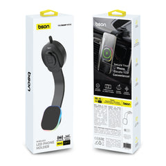 Bson Wireless LED Phone Holder – 15W Fast Wireless Charging, MagSafe Compatible, 360° Rotation, Strong Suction, One-Hand Operation, USB-A to Type-C Cable Included