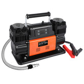 FORCE USA DIGITAL HEAVY DUTY DOUBLE CYLINDER AIR COMPRESSOR (ORANGE) WITH STAINLESS STEEL HOSE