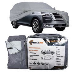 FORCE USA Car Cover Waterproof All Weather for Automobiles Outdoor Full Size Cover Rain Sun UV Protection with Zipper Cotton Universal Fit