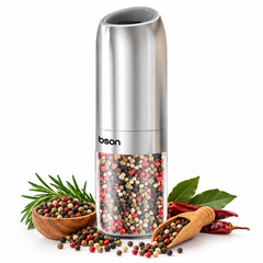 BSON Gravity Spice Grinder, 25W High-Power Electric Spice Grinder with Built-in LED Light, 176ml Capacity, One-Handed Operation, Stainless Steel Body, Flip-to-Work Design for Pepper, Salt, Chili & Spices
