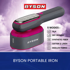 Byson Portable Iron- 5 Fabric Modes, 3-Second Quick Heat, Dual-Sided Heat Conduction, Compact Travel Iron for All Fabric Types