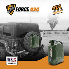 Force USA Steel Jerry Can, 5L / 10L / 20L Fuel Container, Heavy-Duty Leak-Proof Gas Can with Secure Cap, Ergonomic Handle & Powder-Coated Finish, Corrosion-Resistant Steel for Outdoor & Emergency Use