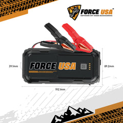 FORCE USA 10000mAh Jump Starter with Power Bank 12V-1000A Peak Current Safe Clamp 3 LED Flashlight Modes Portable Battery Booster for Up to 5.0L Gas & 3.5L Diesel Engines
