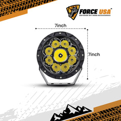 FORCE USA CYCLON 7″ LED Light Spot – Heavy Duty, White Beam, Flood Pattern, High Lumens, Fast Heat Dissipation, Amber & Black Covers Included (Set of 2)