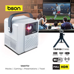 جهاز عرض بايسون لوما عالي الوضوح، نظام أندرويد 11، مع واي فاي 5G، شاشة 50-120 بوصة، مع جهاز تحكم عن بعد وحامل ثلاثي القوائم 360 درجة، دقة HDR كاملة للاستخدام المنزلي والمكتبي والمسرحي والاستخدام الخارجي