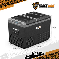 FORCE USA 45L Portable Dual Zone Fridge – Dual Compartment Car Fridge Freezer, -18°C to 10°C, Touch Control, USB Port, LED Light, Battery Protection – Ideal for Camping, Travel & Outdoor Use (No Tyres)