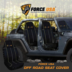 FORCE USA Off-Road Seat Cover, Water & Stain Resistant, Heavy-Duty Universal Fit with 6 Utility Pockets, Wide Front Pocket, Zip-Up Side Pocket, & Multi Rear Pockets, Ideal for All Cars & Outdoor Adventures