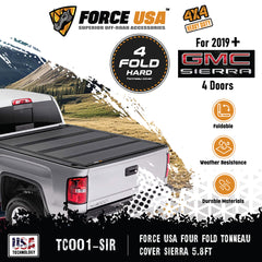 FORCE USA Four‑Fold Hard Tonneau Cover, 5.5 ft & 6.5ft Bed for Ford F‑150 & Raptor, ABS Plastic Panels, Clamp-On Installation, All‑Weather Protection