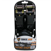 FORCE USA Ratchet Tie Down Kit – 2 Pcs/Set, Heavy-Duty Straps with Hooks for Secure Cargo
