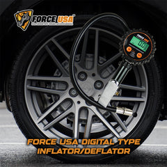 Force USA Digital Tire Inflator & Deflator, 3 in 1 Function, Accurate Air Pressure Reading & Adjustment Tool, Inflation Tool, & Deflation Tool, with Nice Digital LED Display & Portable Case, Compatible with All Cars, Trucks, Bicycles, & Motorcycles