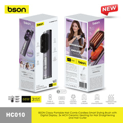 BSON Classy Portable Hair Comb-Cordless Smart Styling Brush with Digital Display, 3x MCH Ceramic Heating for Hair Straightening and Hair Curler