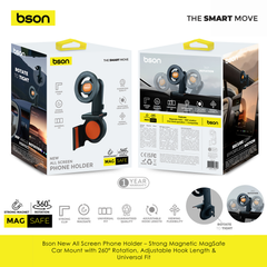 Bson New All Screen Phone Holder – Strong Magnetic MagSafe Car Mount with 360° Rotation, Adjustable Hook Length & Universal Fit