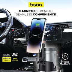 Bson New Cup MagSafe Phone Holder 2-in-1 Adjustable Car Cup Holder Mount with Strong Magnetic Grip, One-Hand Operation & Universal Smartphone Compatibility
