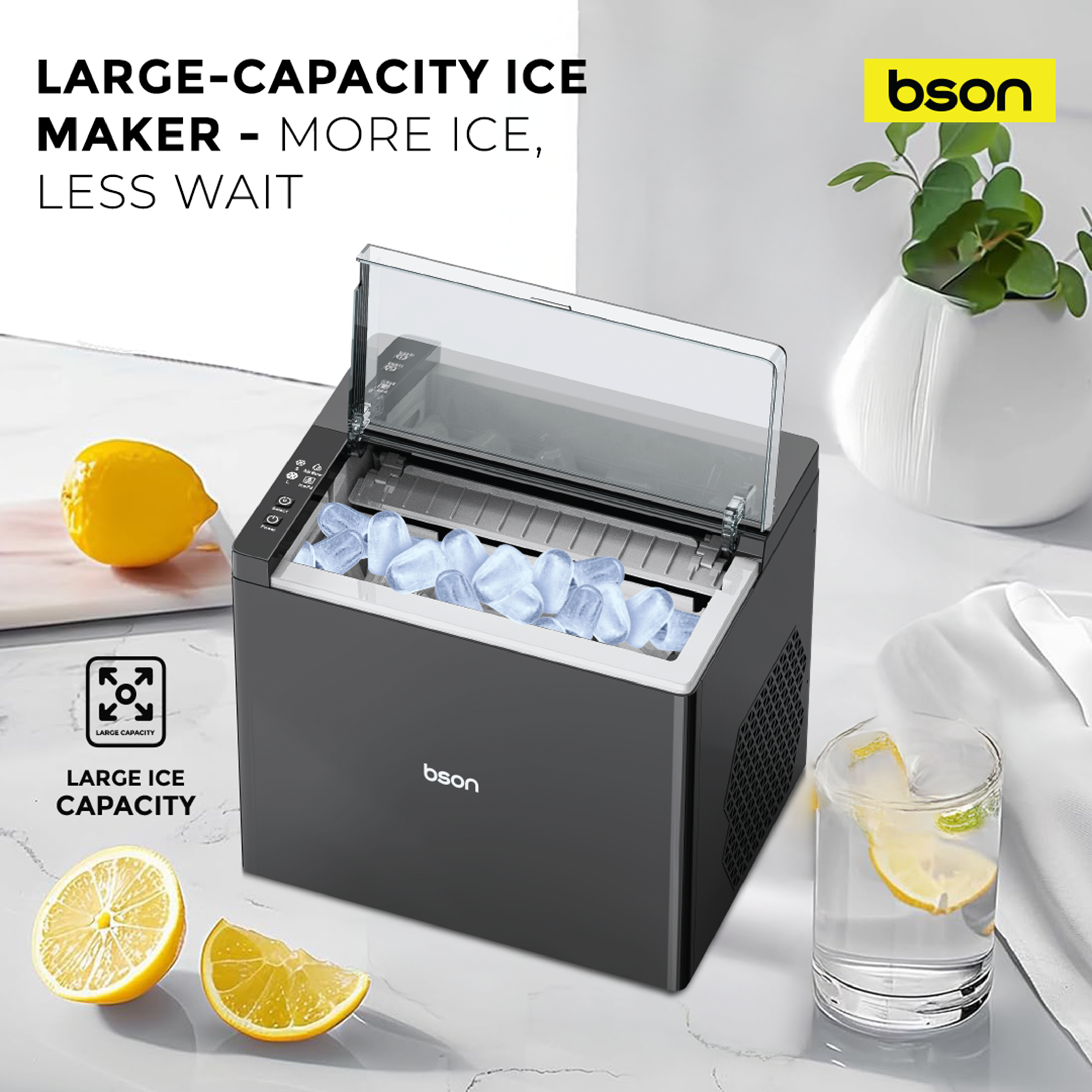Freezy Ice Maker – Countertop Ice Machine with Multiple Bullet Ice Sizes, 6–7 Minute Quick Cycle, 9 Ice Bullets per Batch, Large Capacity, Auto Shut-Off, Quiet Operation