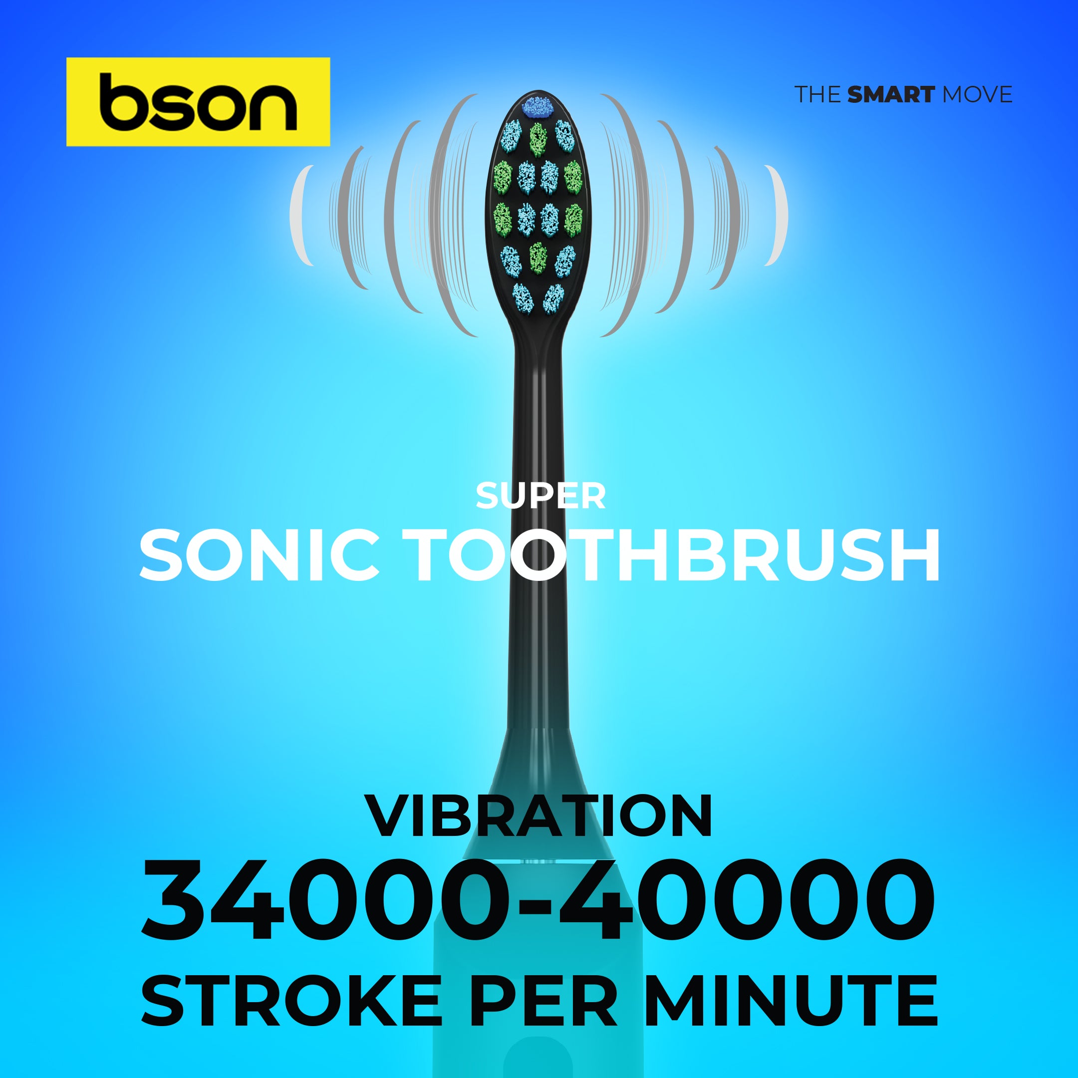 Bson Super Sonic Toothbrush, 9X Better Whitening, 30-Day Battery Life, 34,000–40,000 SPM, IPX7 Waterproof, Advanced Sonic Technology