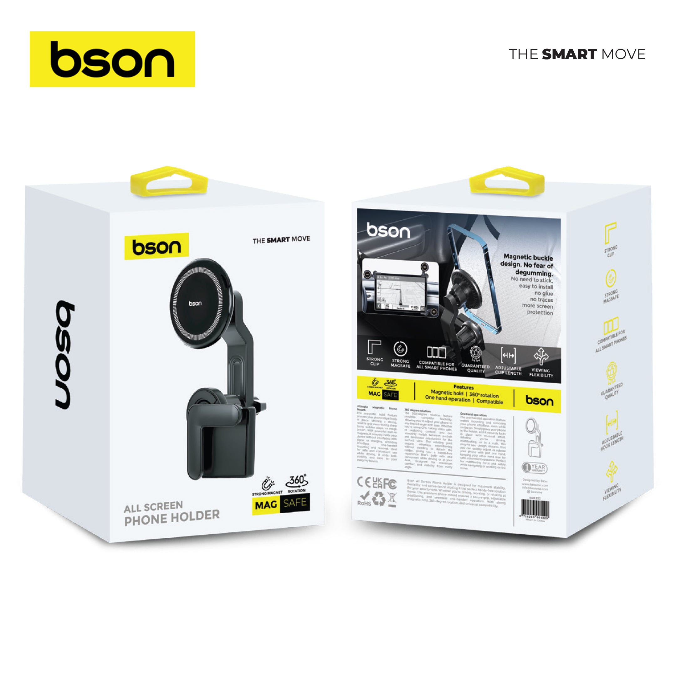 Bson All Screen Phone Holder – Strong MagSafe Magnetic Mount, 360° Rotation, Strong Clip, Universal Compatibility, Guaranteed Quality & Flexible Viewing