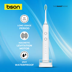 Bson Wireless Sonic Toothbrush With 60-Day Battery Life, 10X Better Whitening, Wireless Charging, 34,000–40,000 SPM & IPX7 Waterproof