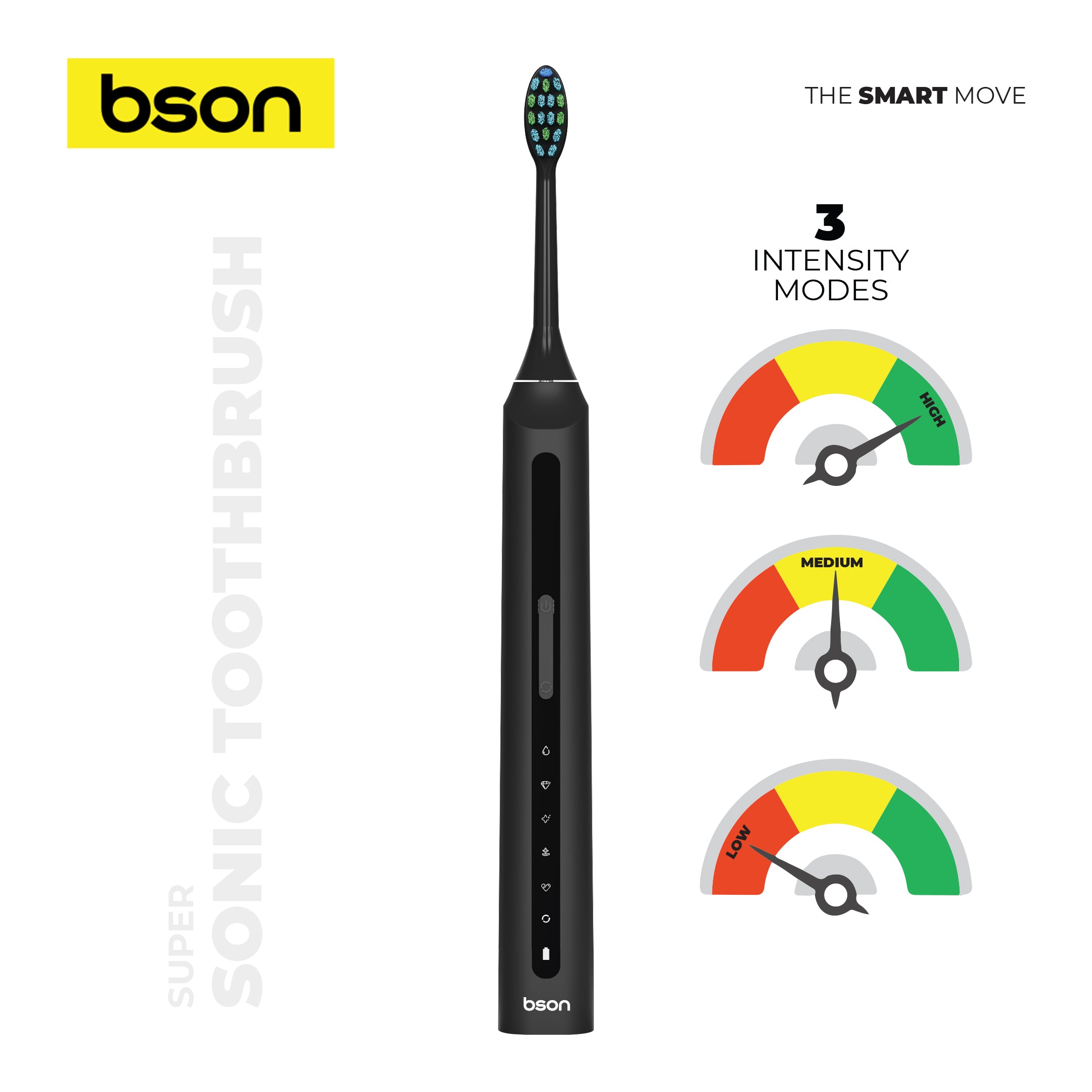 Bson Super Sonic Toothbrush, 9X Better Whitening, 30-Day Battery Life, 34,000–40,000 SPM, IPX7 Waterproof, Advanced Sonic Technology