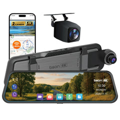 BSON 4K Vision Smart Mirror Smart 10-inch IPS touch mirror with front, rear recording, blind spot detection, and ADAS support for safer, smarter driving.