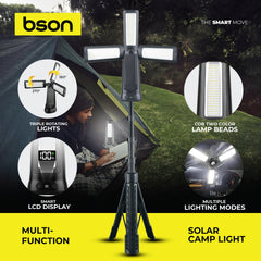 Bson Multi-Function Solar Camp Light – 4800 Lumens, 270°/180° Rotation, 16H Runtime, 1000mAh Battery, Solar & Type-C Charging, Waterproof with Remote, 3 Light Shades, 5 Lighting Modes, Tripod & Hook Design, Power Bank Function