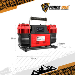 FORCE USA Digital Heavy Duty Double Cylinder Air Compressor – Red | High Power Output, Digital Display, Portable Design, Safety Features – Ideal for Off-Road, Car, and Outdoor Use