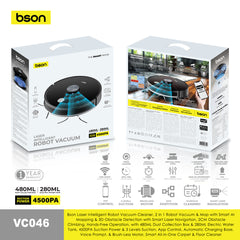 Bson Laser Intelligent Robot Vacuum Cleaner, 4500PA Suction Power, 3 Levels Suction, App Control, Automatic Charging Base, Voice Prompt