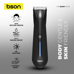 Bson Sensitive Body Pro Trimmer – Skin Secure Design, IPX7 Waterproof, LED Light, 6 Clipper Sizes, Travel Lock, 2H Fast Charging