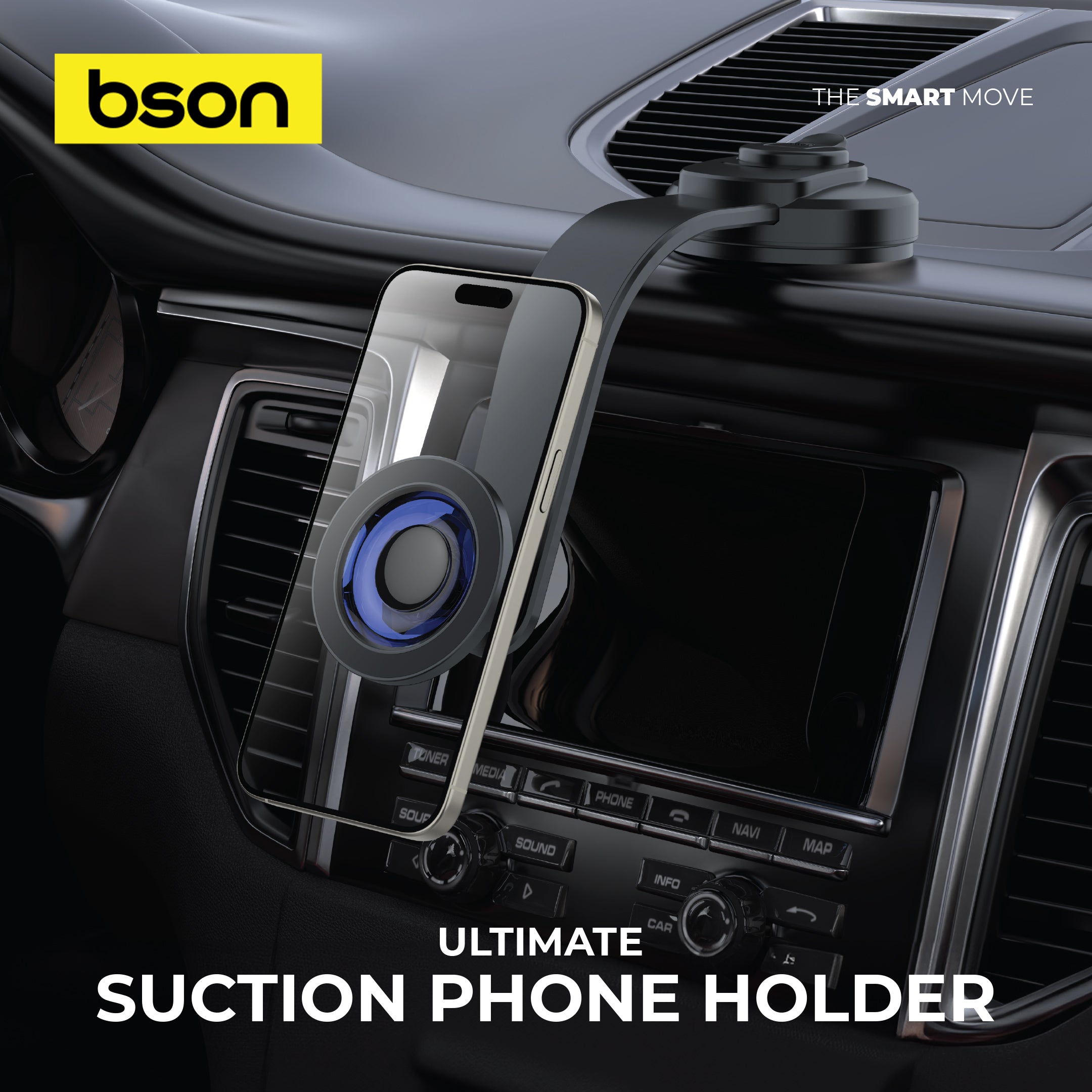 Bson Ultimate Suction Phone Holder – Strong MagSafe Magnetic Mount, 360° Rotation, One-Hand Operation, USB-A to Type-C Cable, Powerful Suction, Universal Smartphone Compatibility